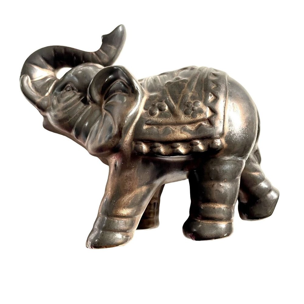 Lucky Ceramic Elephant Trunk Up With Saddle Black Copper Better Homes & Garden u
